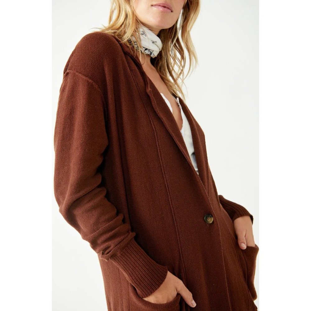 CARE Free People Knit Desert Blazer Cardigan in Chestnut NEW - S/M - Picture 3 of 6